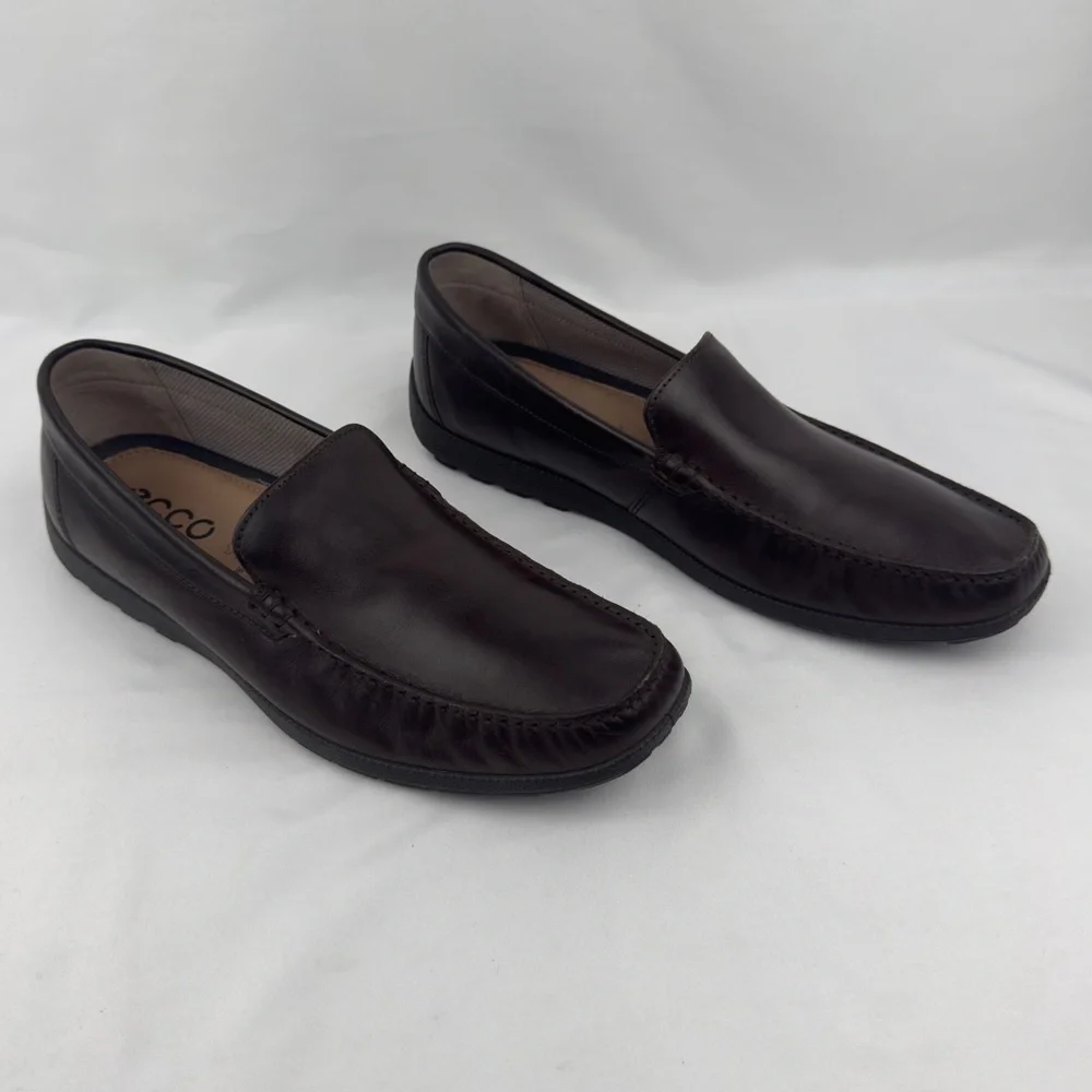 Ecco Classic Dark Brown Leather Slip-On Loafers Comfort